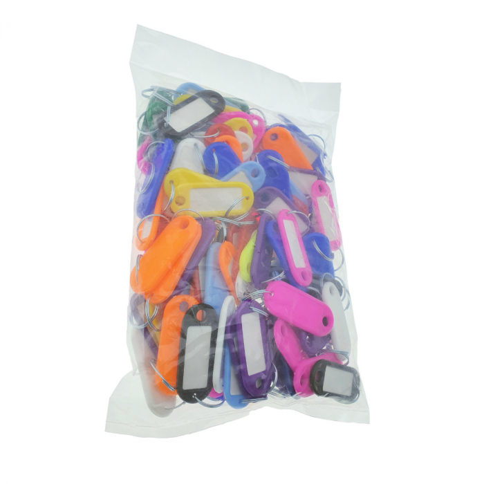 Set 100 bucati breloc cu eticheta identificare si inel de prindere, Key Ring Tag, 52 x 22 mm, din plastic, multicolor [4]