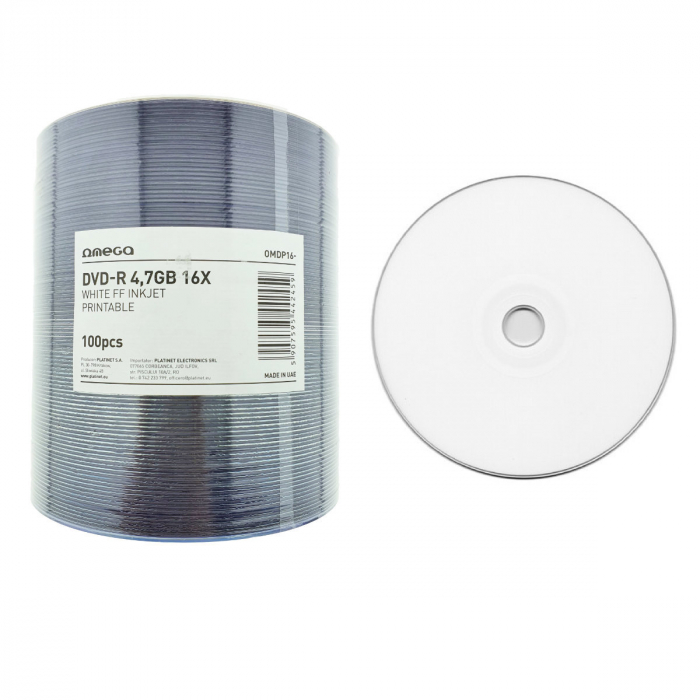 Set 100 bucati DVD-R Omega Printabile 44245, capacitate 4.7 GB / 120 min, 16X, ambalare folie [2]