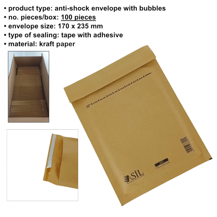 Set 100 bucati plic anti-soc cu bule, 170 x 235 mm, 00132, cu clapeta de 30mm adeziva, maro [7]