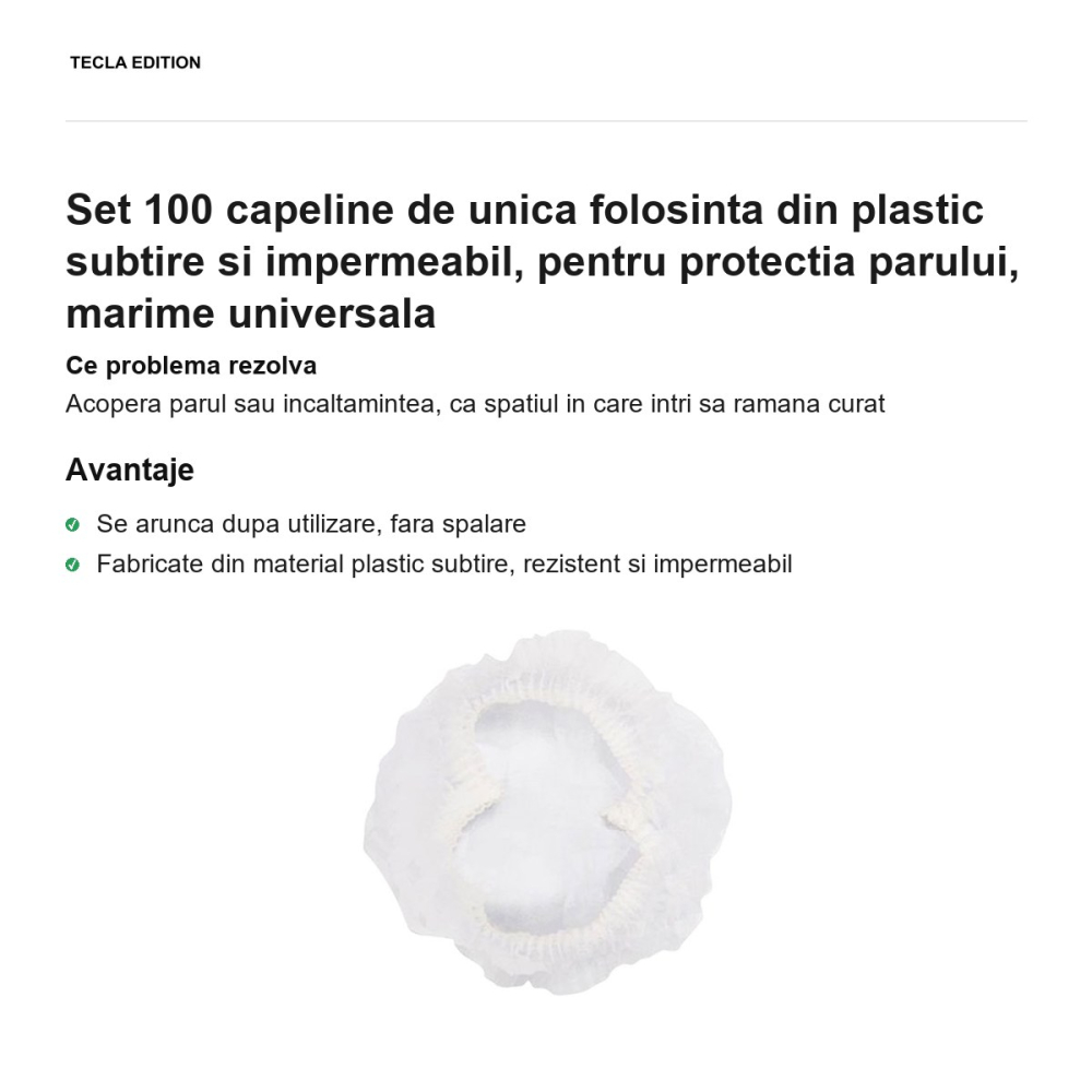 Set 100 capeline de unica folosinta din plastic subtire si impermeabil, pentru protectia parului, marime universala [2]