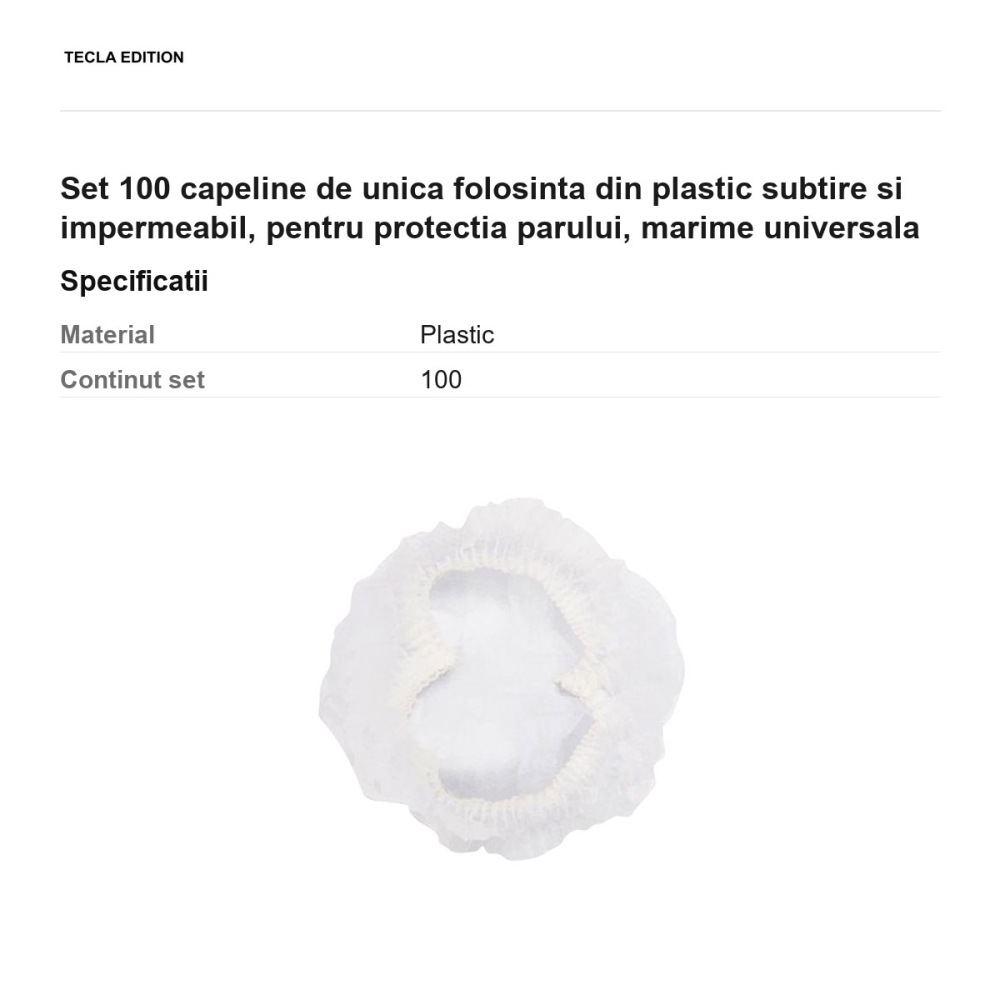 Set 100 capeline de unica folosinta din plastic subtire si impermeabil, pentru protectia parului, marime universala [3]