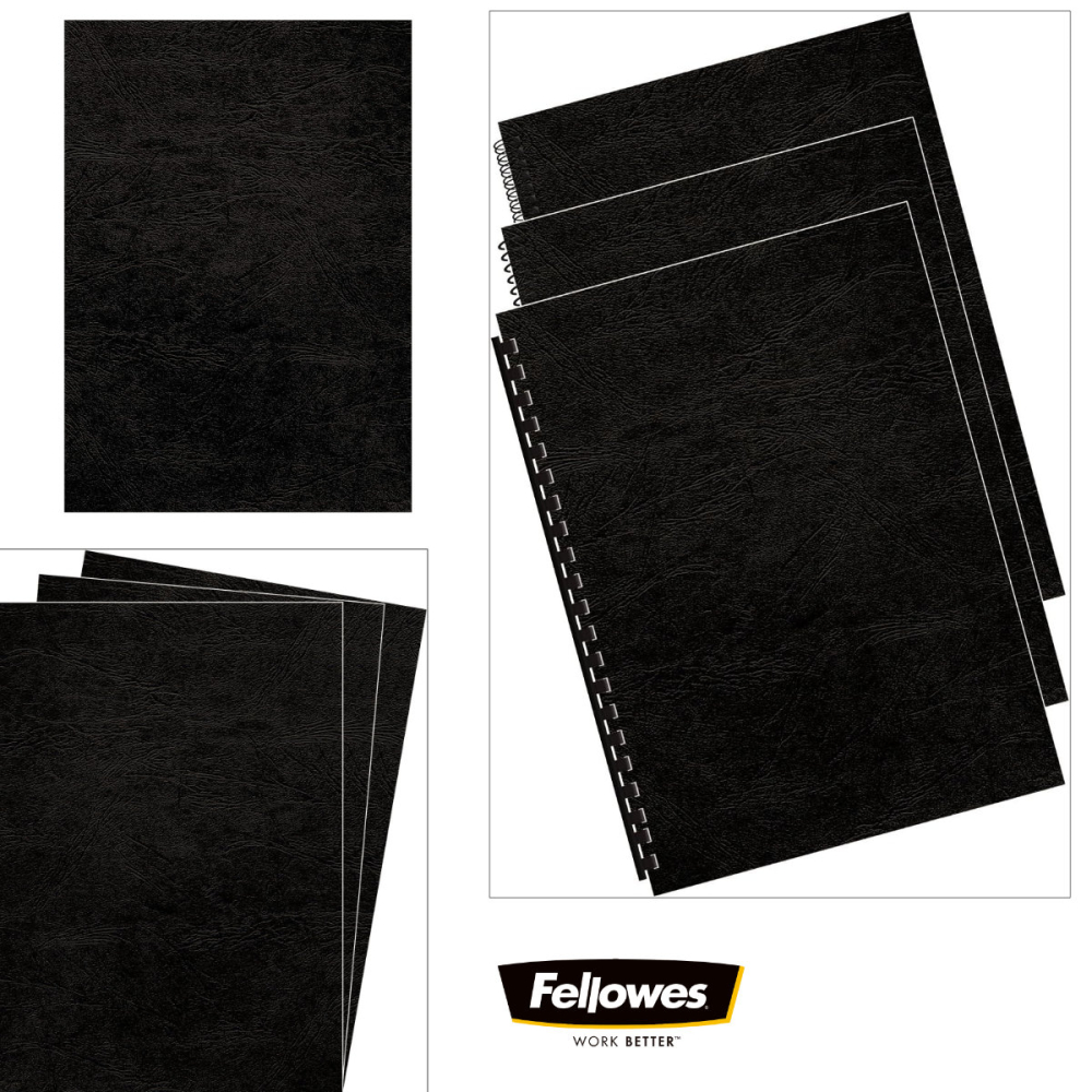 Set 100 coperti carton A3 negre, Fellowes, plastifiate cu polipropilena, 250 g/mp, pentru legare termica sau inele [4]