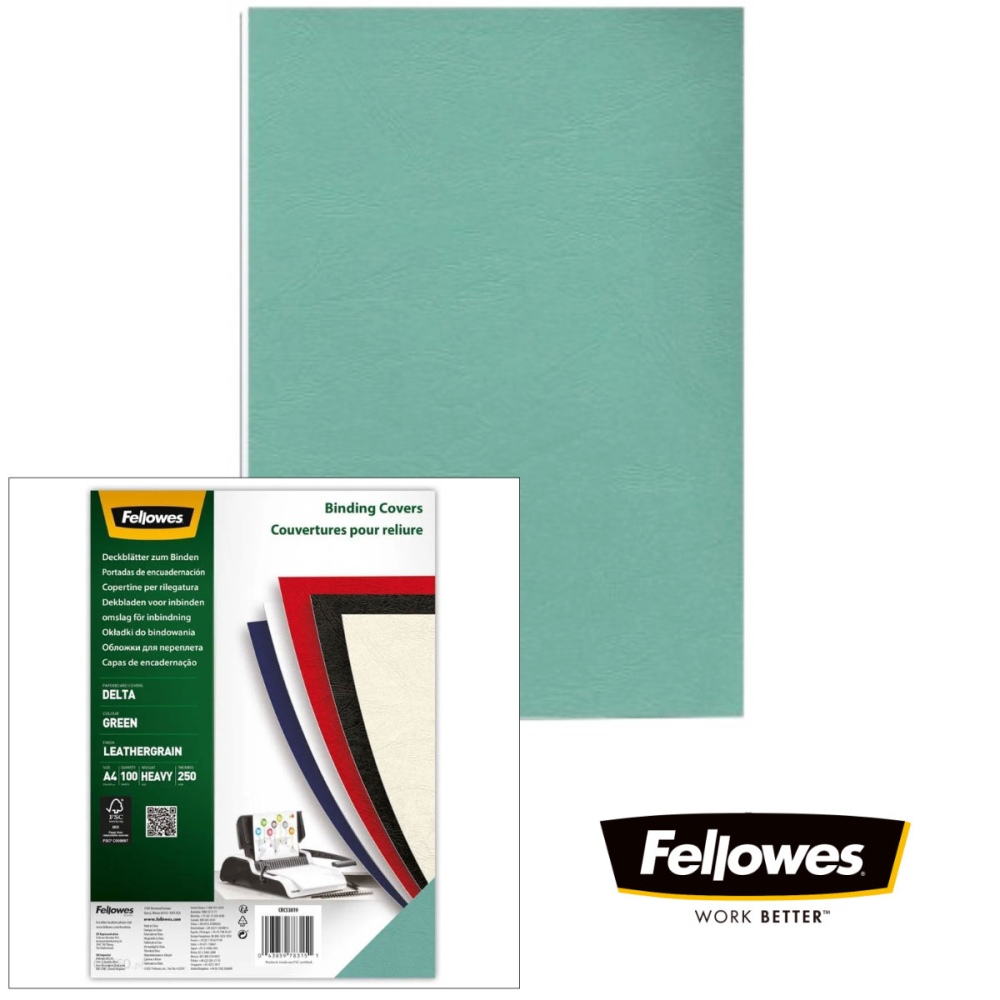 Set 100 coperti carton A4 verde deschis, Fellowes, plastifiate cu polipropilena, 250 g/mp, pentru legare termica sau inele [3]