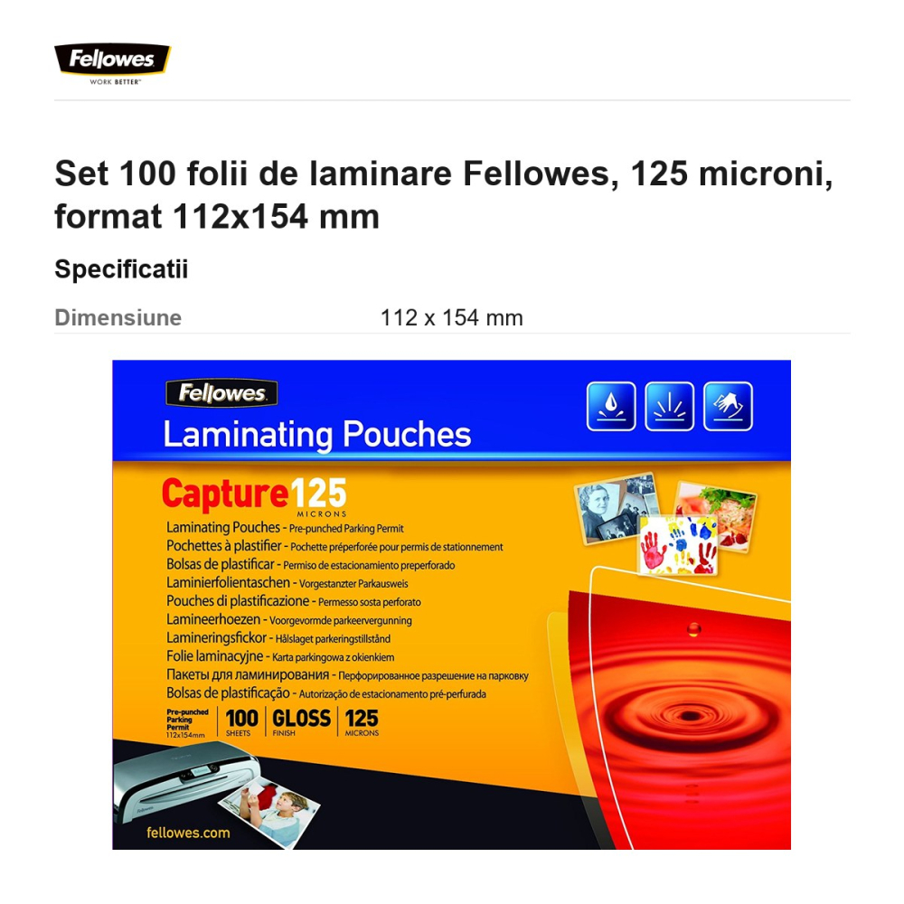 Set 100 folii de laminare Fellowes, 125 microni, format 112x154 mm [3]