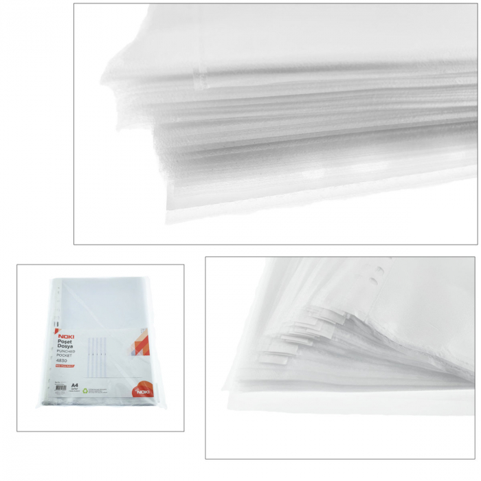Set 100 folii de protectie A4 cu deschidere superioara, 40 microni, Noki 12320, suprafata orange peel [5]