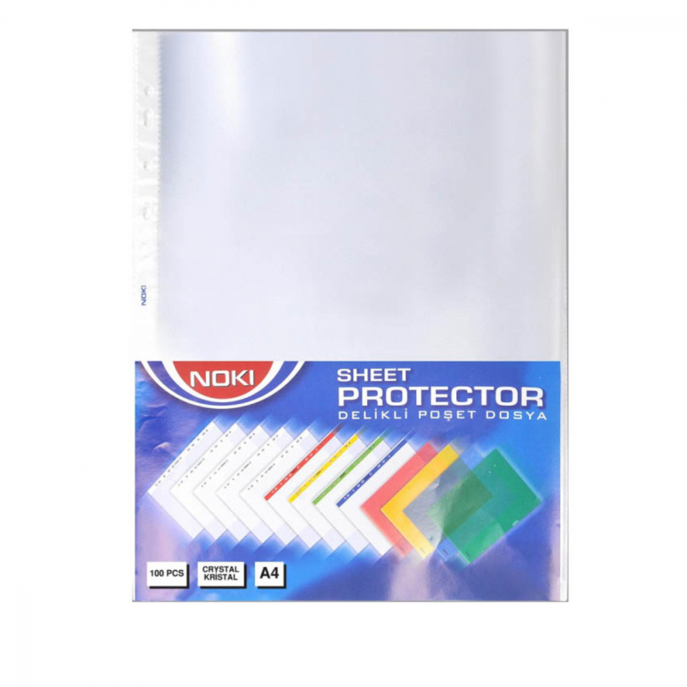 Set 100 folii de protectie A4 cu deschidere superioara, 45 microni, Noki, suprafata cristal, perforate [1]
