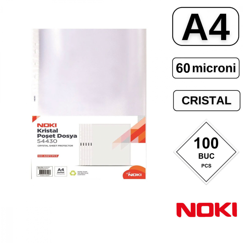 Set 100 folii de protectie A4 cu deschidere superioara, 60 microni, Noki, suprafata cristal [2]
