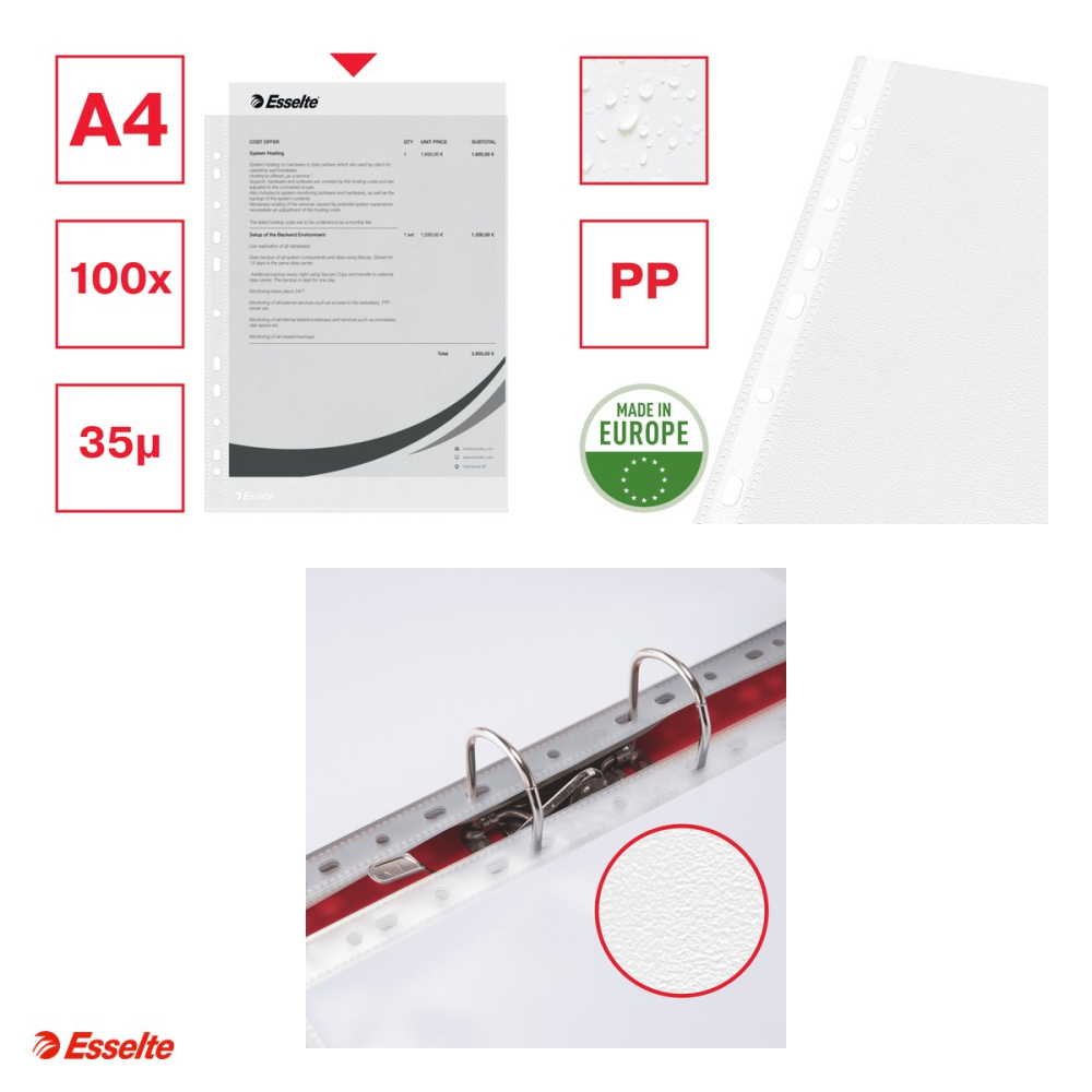 Set 100 folii de protectie Esselte Economy, PP, A4, 35 microni, standard, pentru arhivare, incolor [4]
