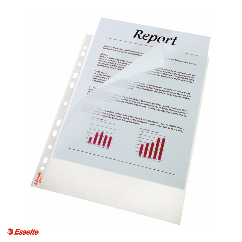 Set 100 folii de protectie Esselte, PP, A4, deschidere superioara si lateral stanga, 115 microni, standard, pentru arhivare, incolor [4]