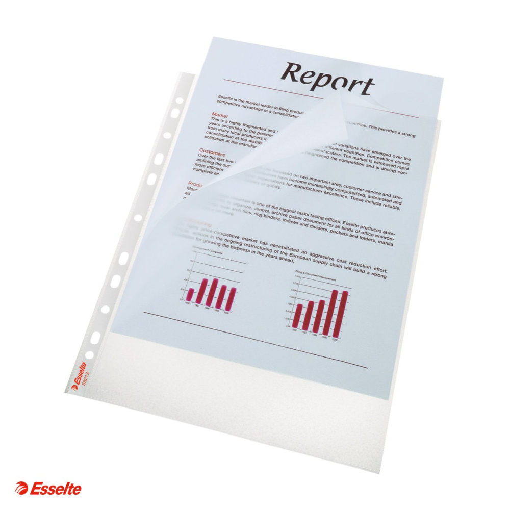 Set 100 folii de protectie Esselte, PP, A4, deschidere superioara si lateral stanga, 85 microni, standard, pentru arhivare, incolor [4]