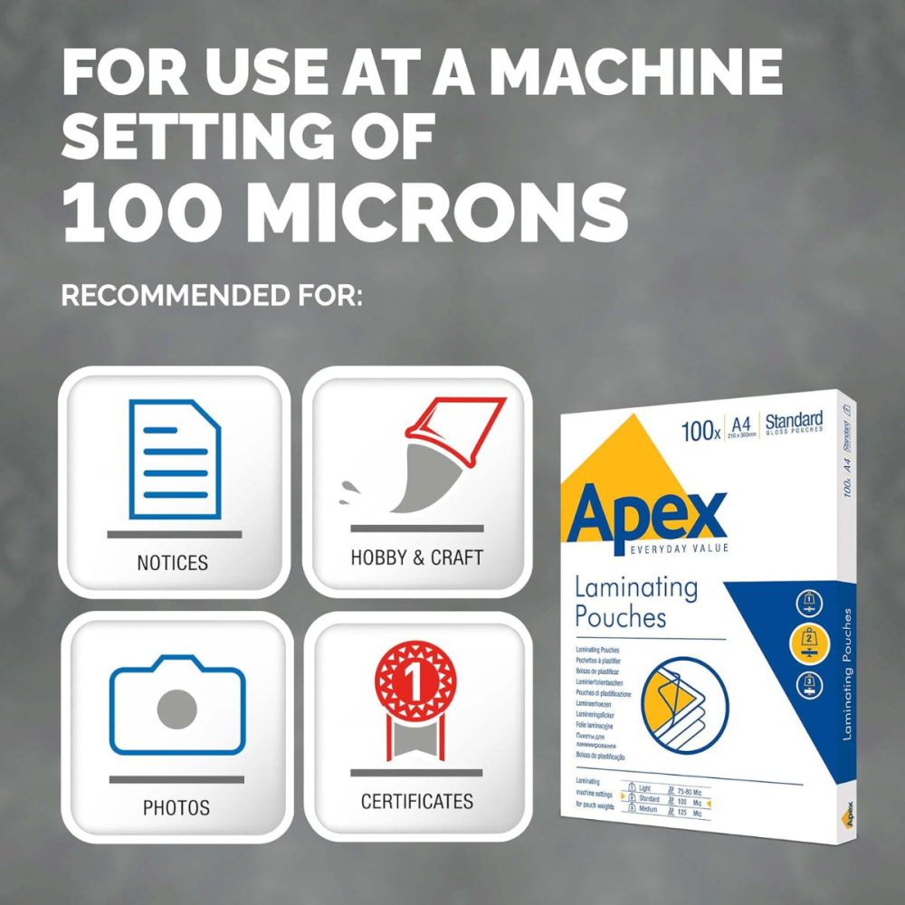 Set 100 folii laminare Fellowes APEX, format A4, 100 microni, finisaj lucios, tratament antistatic, pachet 100 bucati, pentru protectie documente si utilizare standard [3]