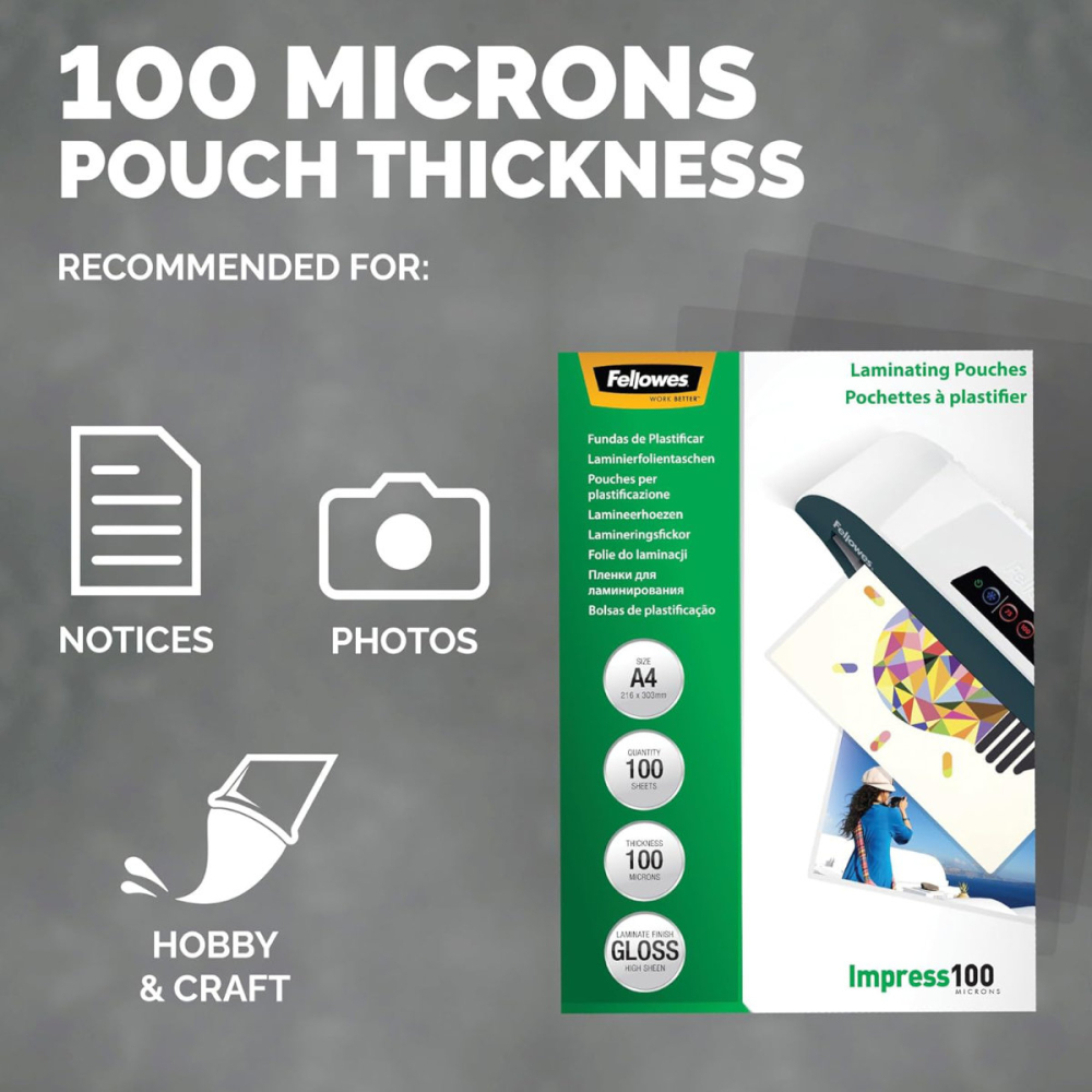 Set 100 folii laminare Fellowes, format A4, 100 microni, finisaj lucios, pachet 100 bucati, pentru protectie medie a documentelor [3]
