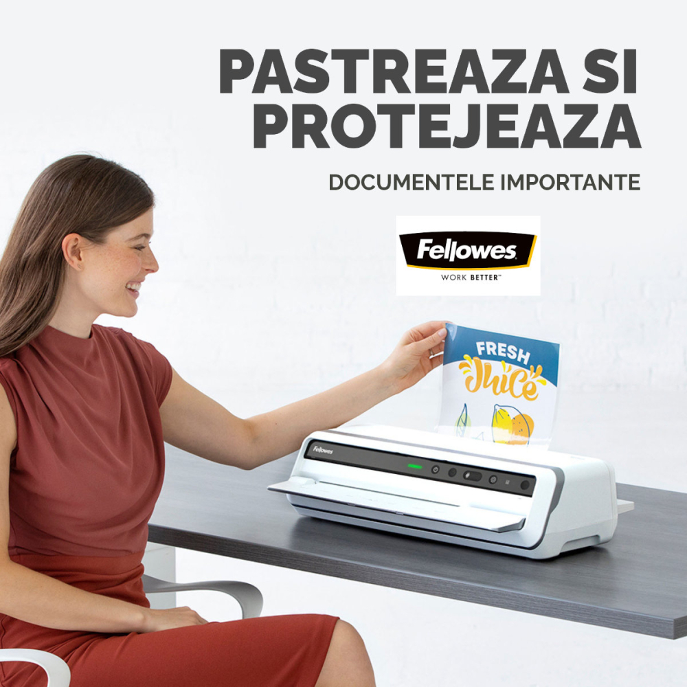 Set 100 folii laminare Fellowes, format A4, 100 microni, finisaj lucios, pachet 100 bucati, pentru protectie medie a documentelor [6]