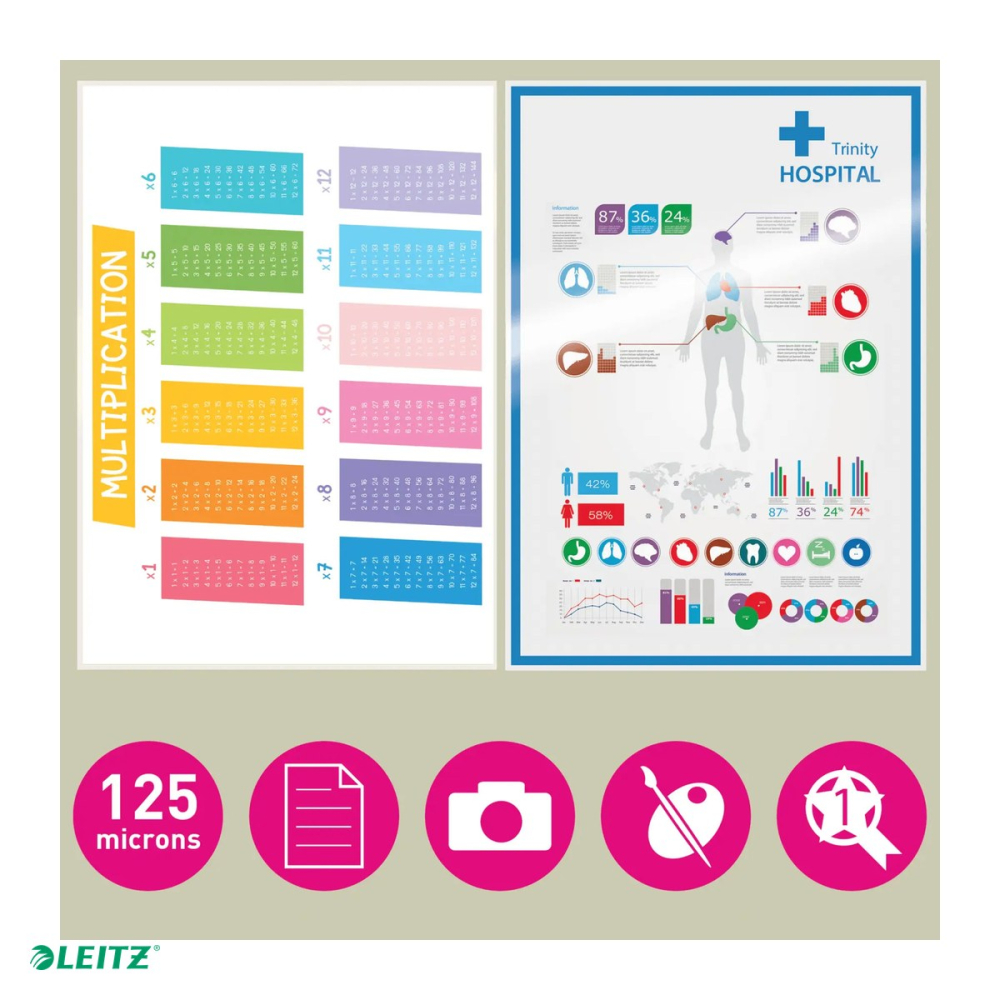 Set 100 folii laminare Leitz, la cald, mata, A4, 125 microni, incolor [5]