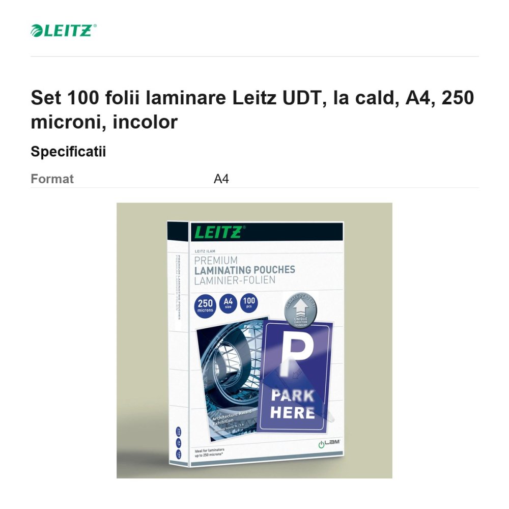 Set 100 folii laminare Leitz UDT, la cald, A4, 250 microni, incolor [3]