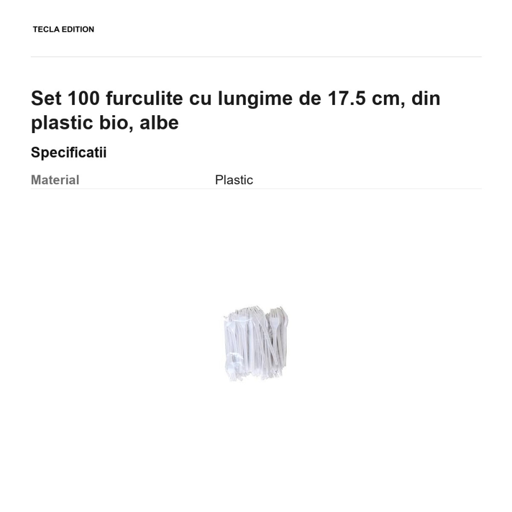 Set 100 furculite cu lungime de 17.5 cm, din plastic bio, albe [3]