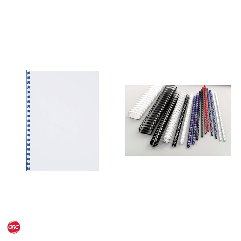 Set 100 inele de indosariere GBC din PVC de 10 mm pentru 65 coli, lungime A4, compatibile CombBind, albastre [4]