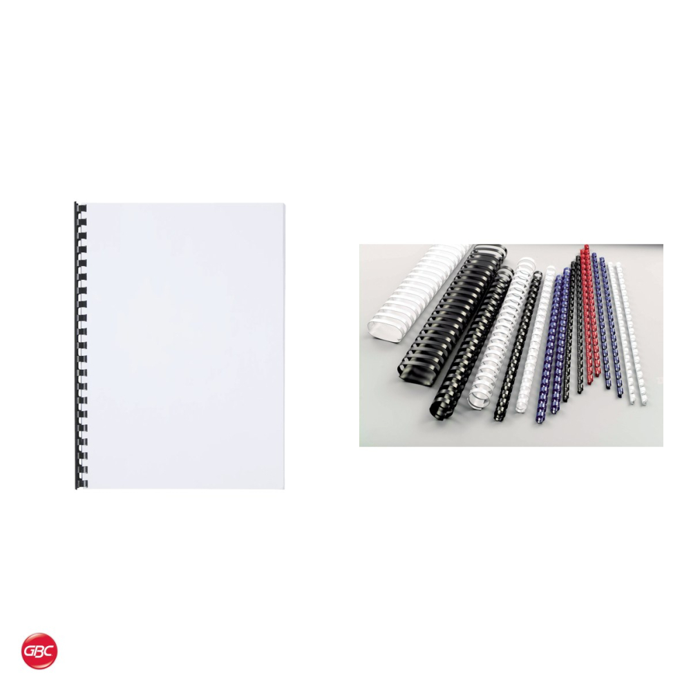 Set 100 inele de indosariere GBC din PVC de 14 mm pentru 125 coli, lungime A4, compatibile CombBind, negre [4]