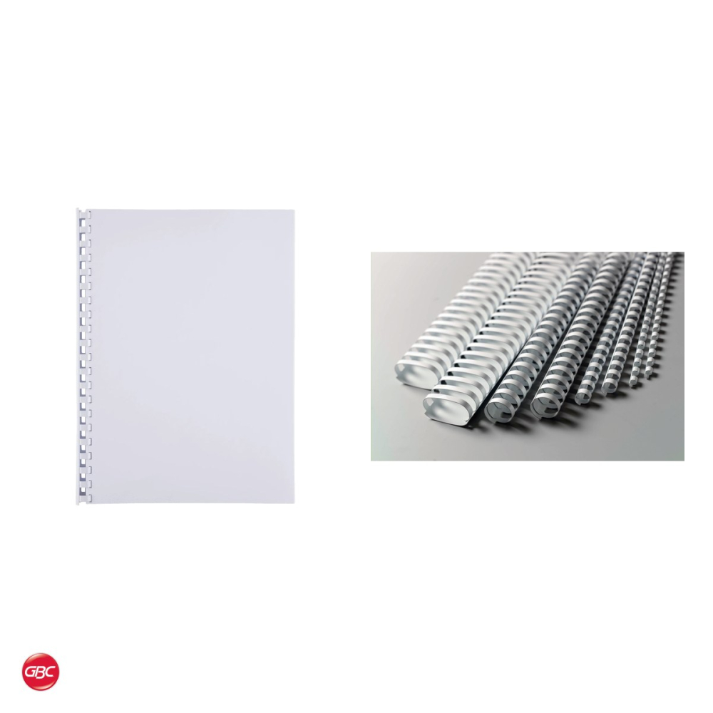 Set 100 inele de indosariere GBC din PVC de 16 mm pentru 125 coli, lungime A4, compatibile CombBind, albe [4]