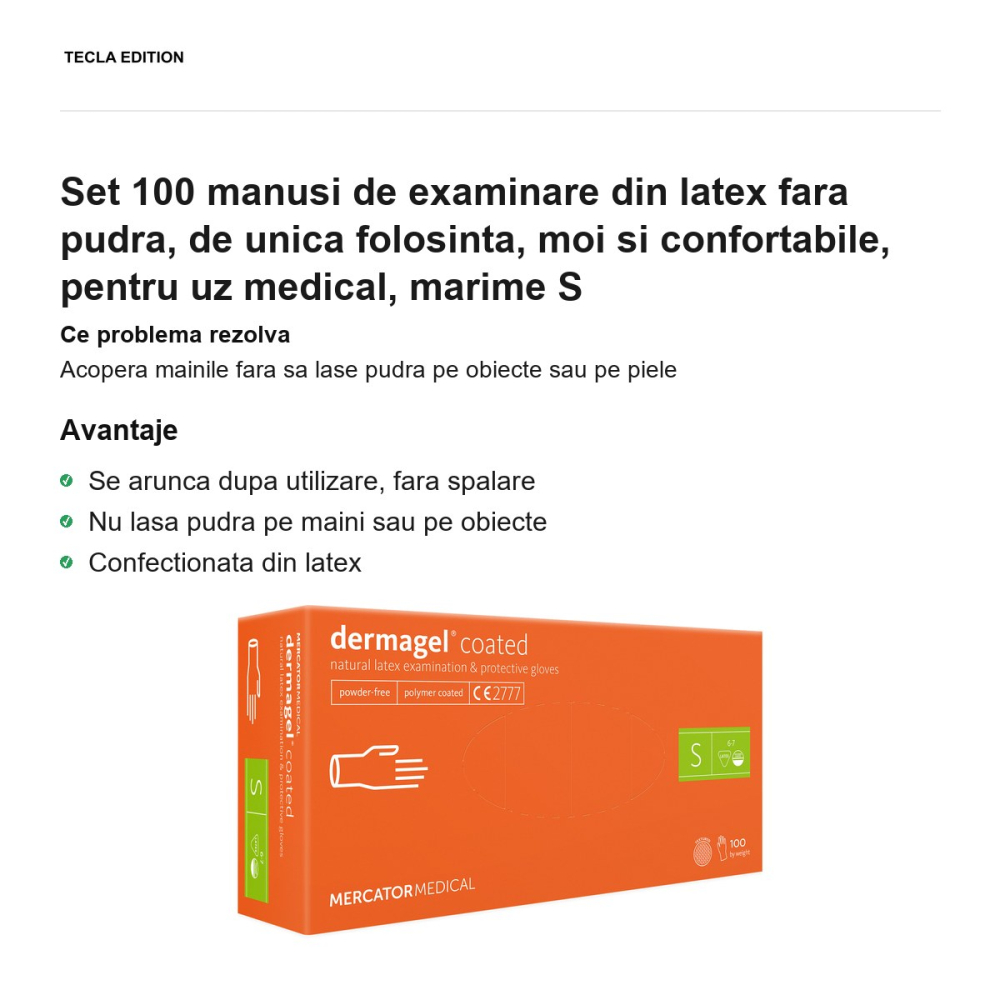 Set 100 manusi de examinare din latex fara pudra, de unica folosinta, moi si confortabile, pentru uz medical, marime S [2]