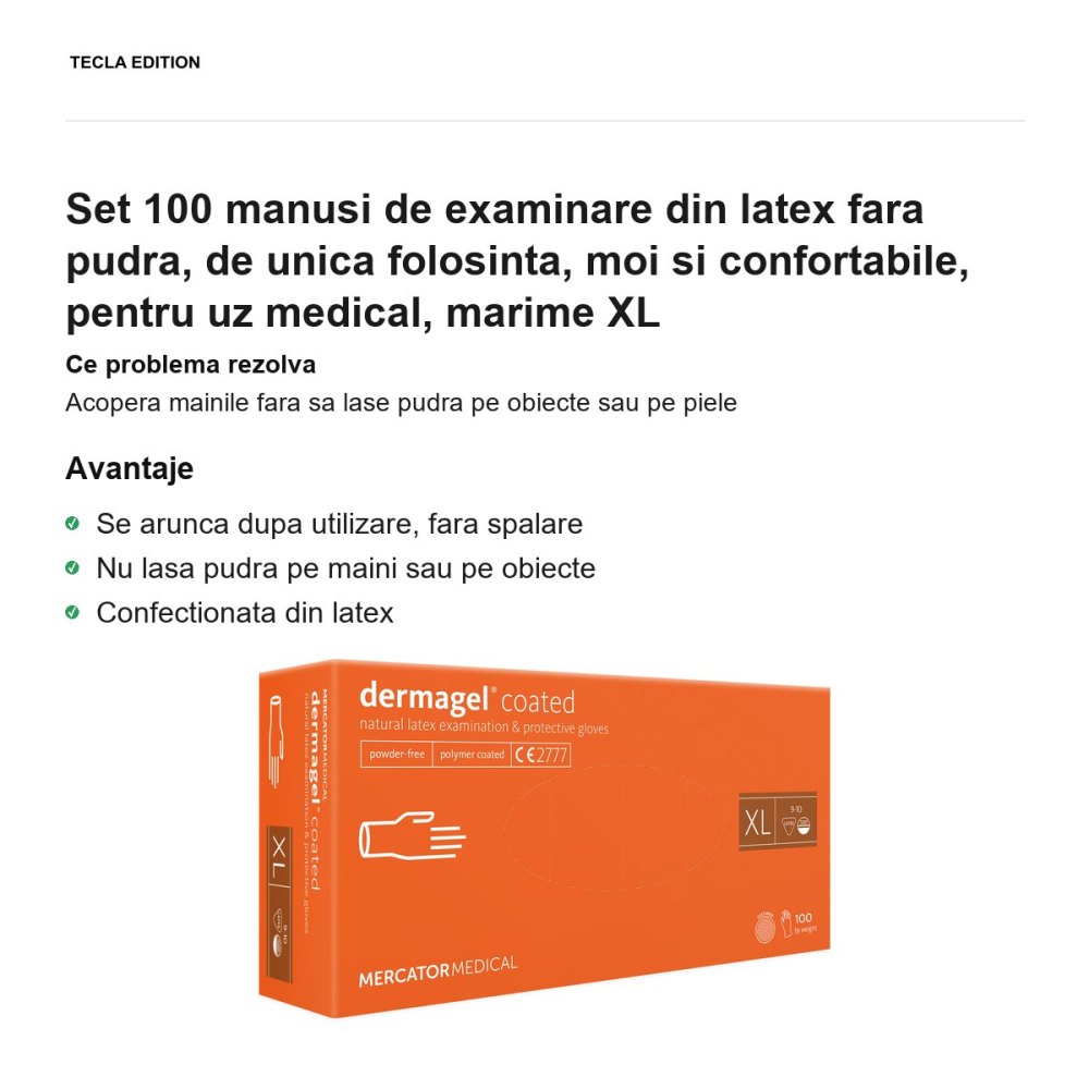 Set 100 manusi de examinare din latex fara pudra, de unica folosinta, moi si confortabile, pentru uz medical, marime XL [2]