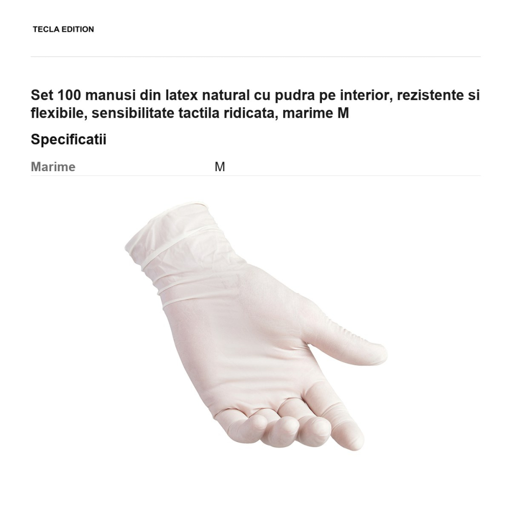 Set 100 manusi din latex natural cu pudra pe interior, rezistente si flexibile, sensibilitate tactila ridicata, marime M [3]