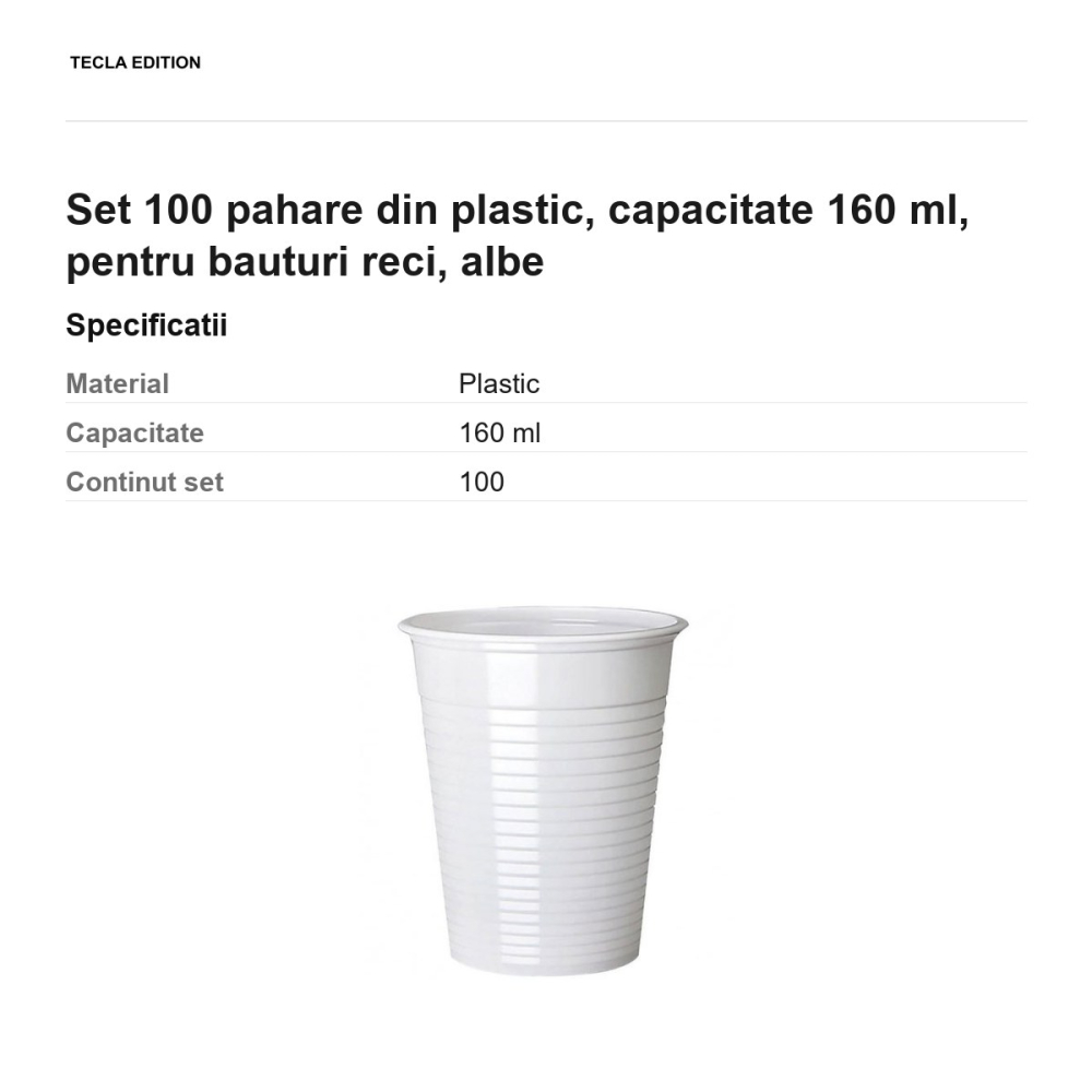 Set 100 pahare din plastic, capacitate 160 ml, pentru bauturi reci, albe [3]