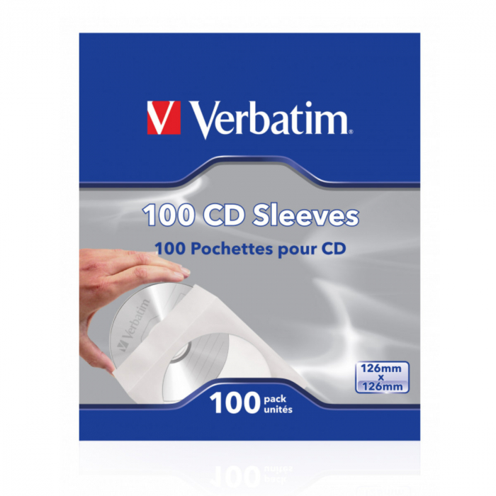 Set 100 Plicuri pentru CD cu fereastra, Verbatim 49976, din hartie, albe [2]