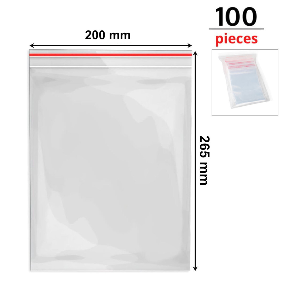 Set 100 Pungi cu Inchidere Zip, 200 x 265 mm, Grosime 40 Microni, din Material Plastic de Calitate Alimentara, pentru Depozitare Extra-Large si Organizare Industriala Usoara [2]