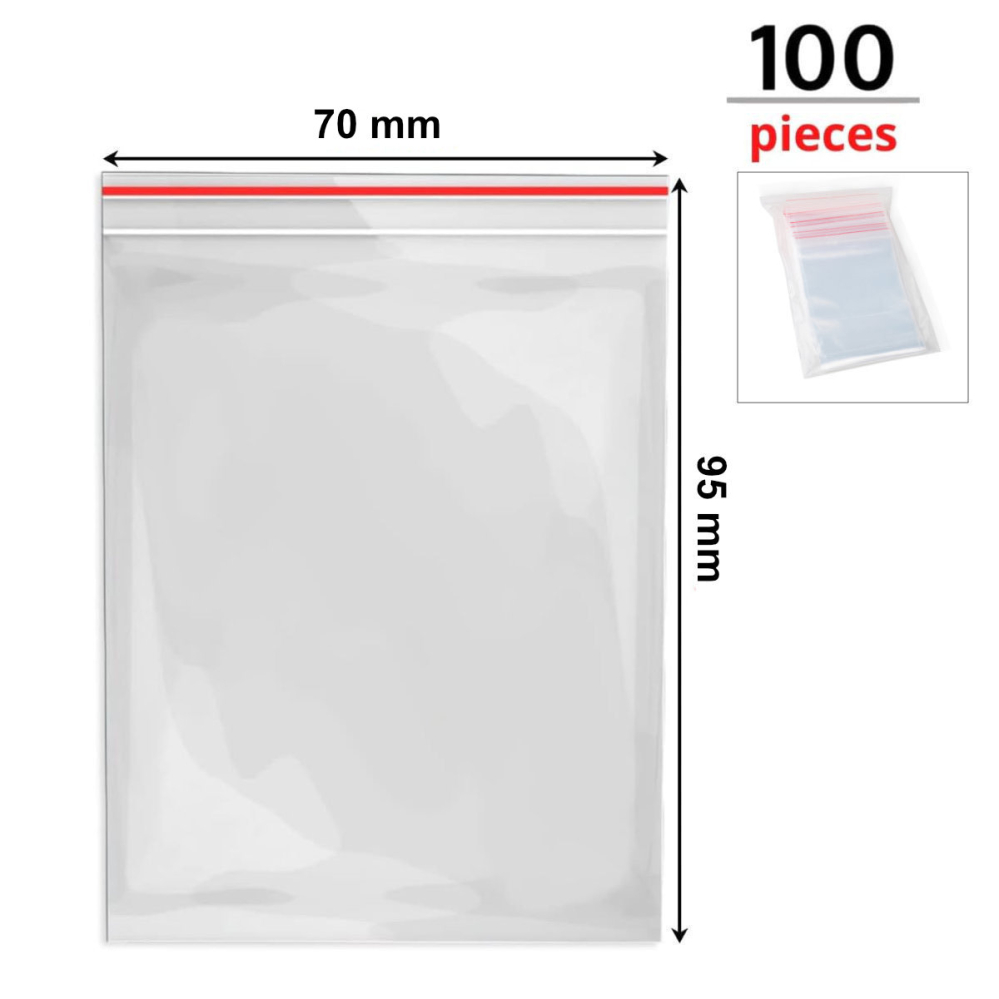 Set 100 Pungi Mici cu Inchidere Zip, 95 mm x 70 mm, grosime 40 microni, pentru Sigilare si Organizare, Ideal pentru Portii Alimentare, Bijuterii si Piese Mici, din Material Plastic de Calitate Aliment [2]