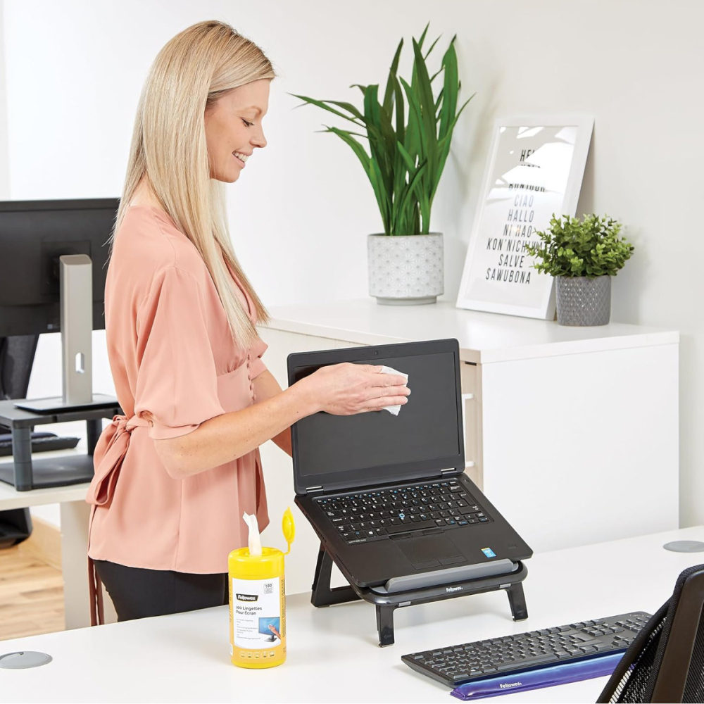 Set 100 servetele umede pentru curatare monitor, Fellowes, antistatice, biodegradabile, pentru ecrane LCD, TFT, laptop [6]