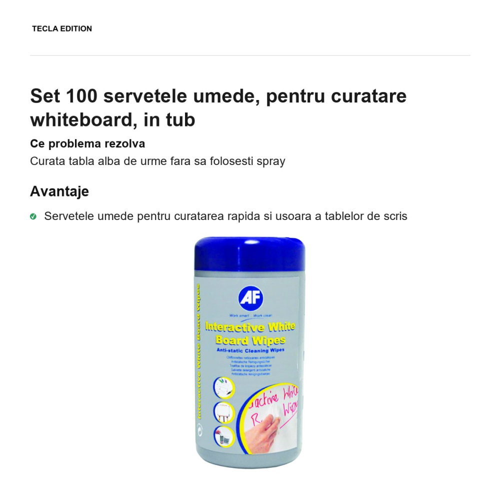 Set 100 servetele umede, pentru curatare whiteboard, in tub [2]