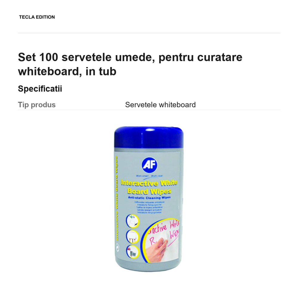 Set 100 servetele umede, pentru curatare whiteboard, in tub [3]