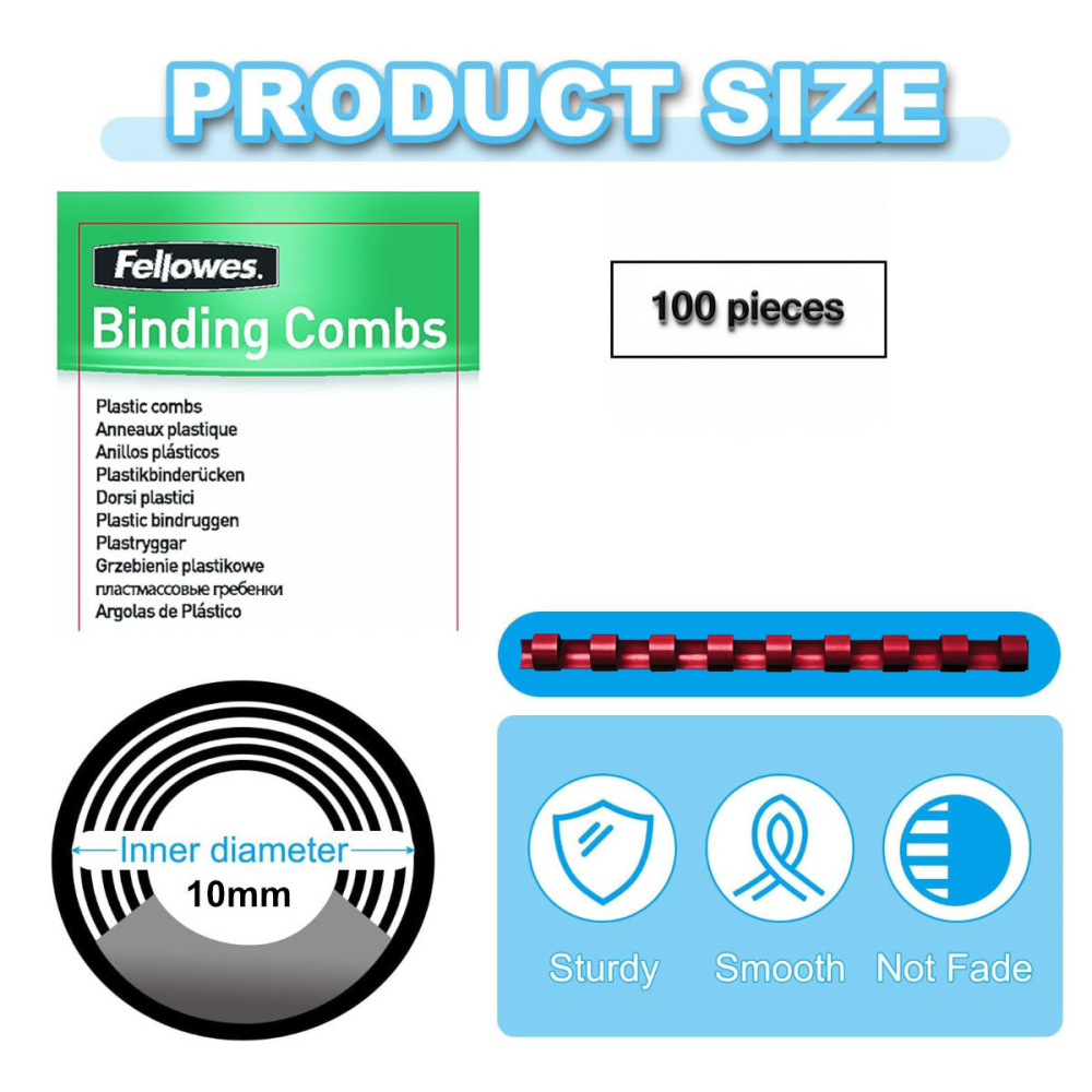 Set 100 spire inele plastic 10 mm rosu pentru legat documente A4 pana la 55 coli ambalaj economic Fellowes [2]