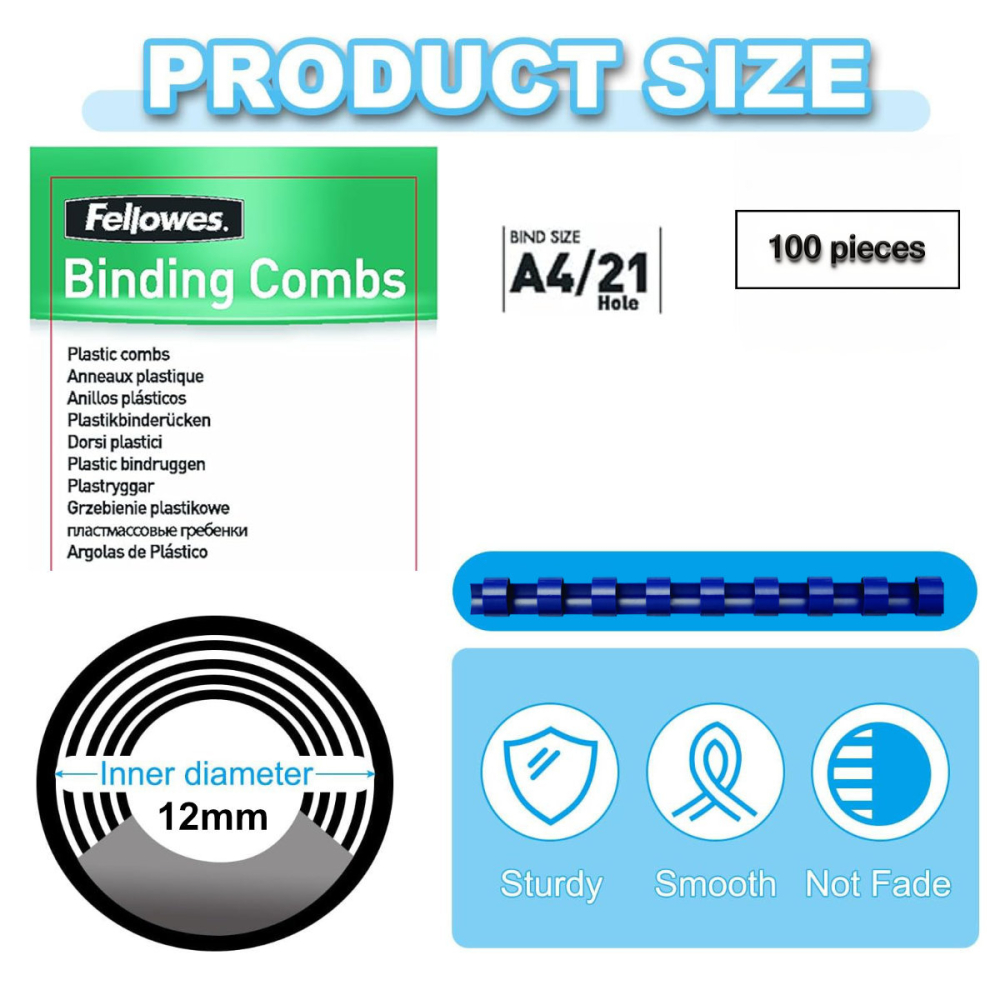 Set 100 spire inele plastic 12 mm albastru pentru legat documente A4 pana la 80 coli ambalaj economic Fellowes [2]