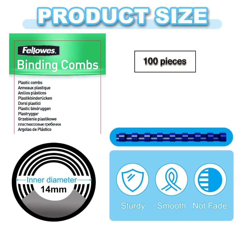 Set 100 spire inele plastic 14 mm albastru pentru legat documente A4 pana la 100 coli ambalaj economic Fellowes [2]