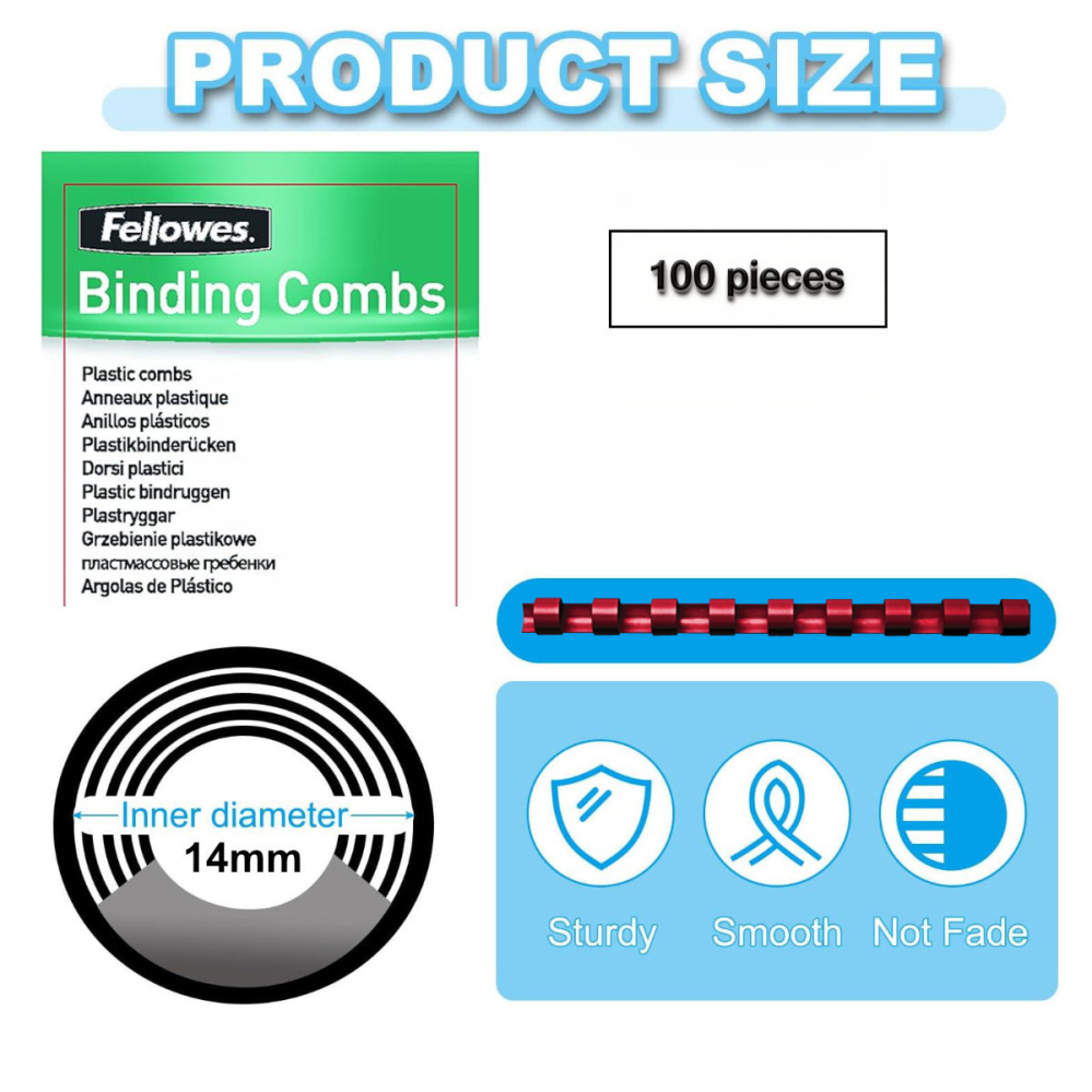 Set 100 spire inele plastic 14 mm rosu pentru legat documente A4 pana la 100 coli ambalaj economic Fellowes [2]