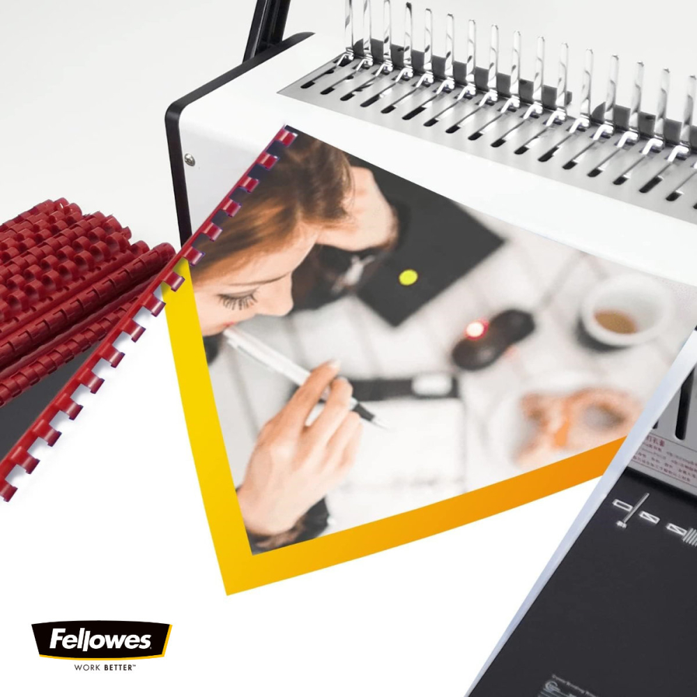 Set 100 spire inele plastic 14 mm rosu pentru legat documente A4 pana la 100 coli ambalaj economic Fellowes [3]