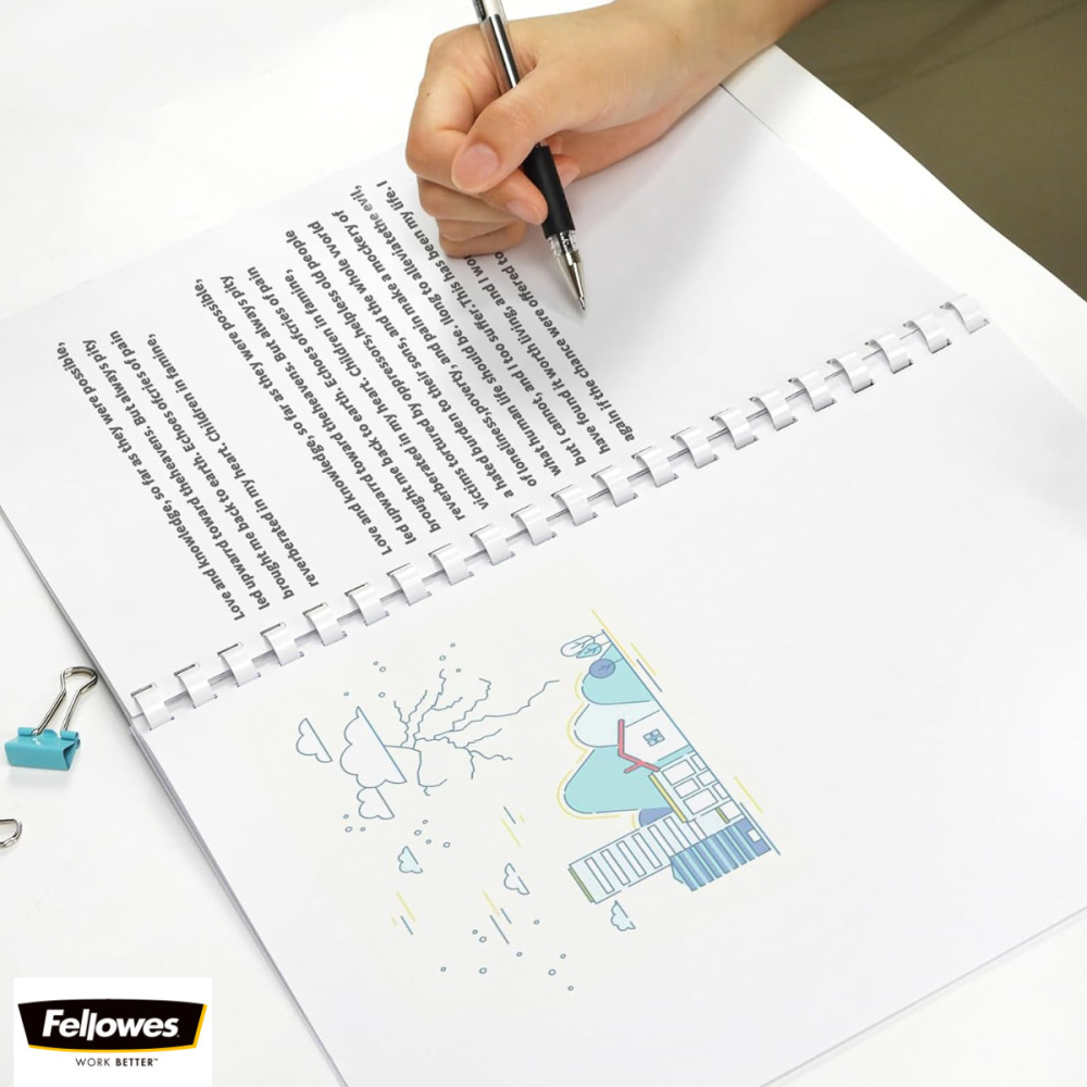 Set 100 spire inele plastic 16 mm alb pentru legat documente A4 pana la 120 coli ambalaj economic Fellowes [6]