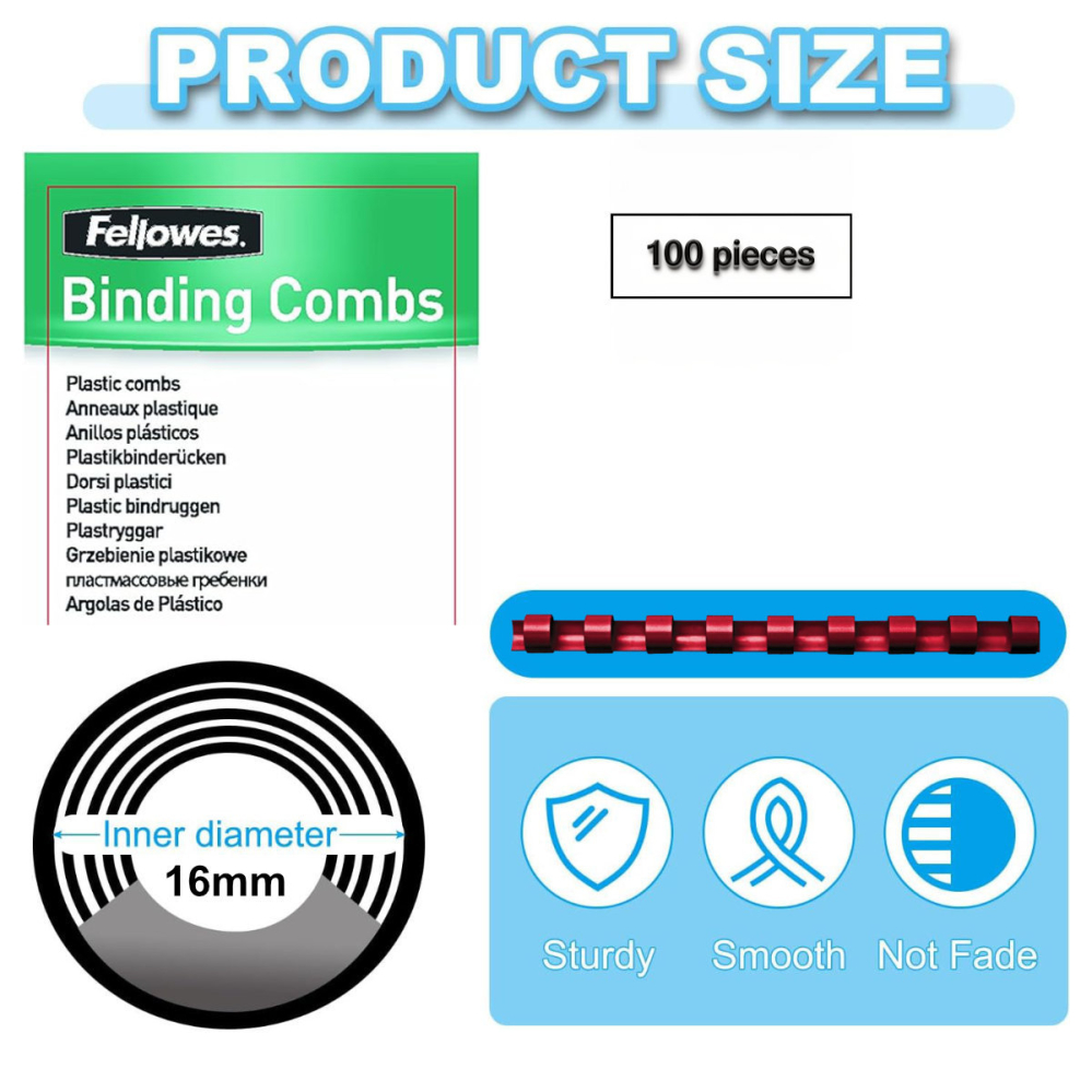 Set 100 spire inele plastic 16 mm rosu pentru legat documente A4 pana la 120 coli ambalaj economic Fellowes [2]