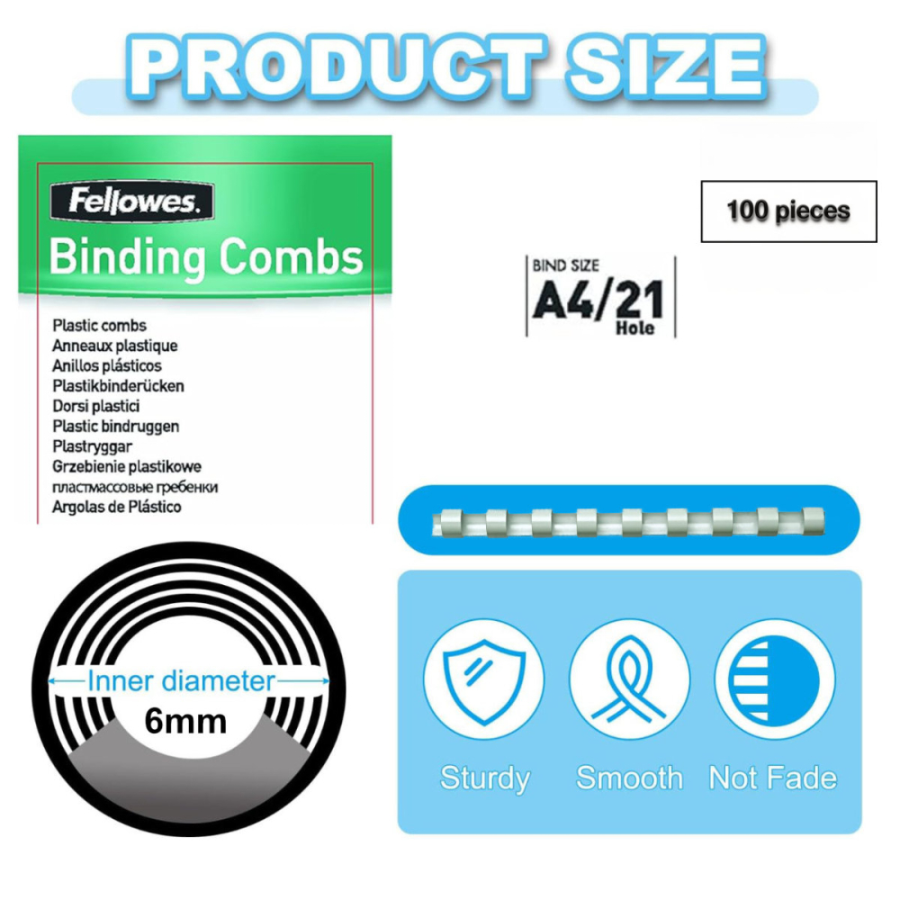 Set 100 spire inele plastic 6 mm alb pentru legat documente A4 pana la 20 coli ambalaj economic, Fellowes [2]