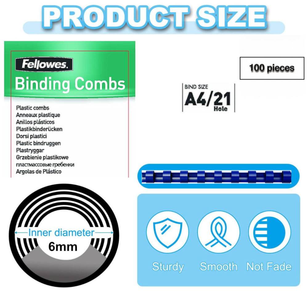 Set 100 spire inele plastic 6 mm albastru pentru legat documente A4 pana la 20 coli ambalaj economic Fellowes [2]