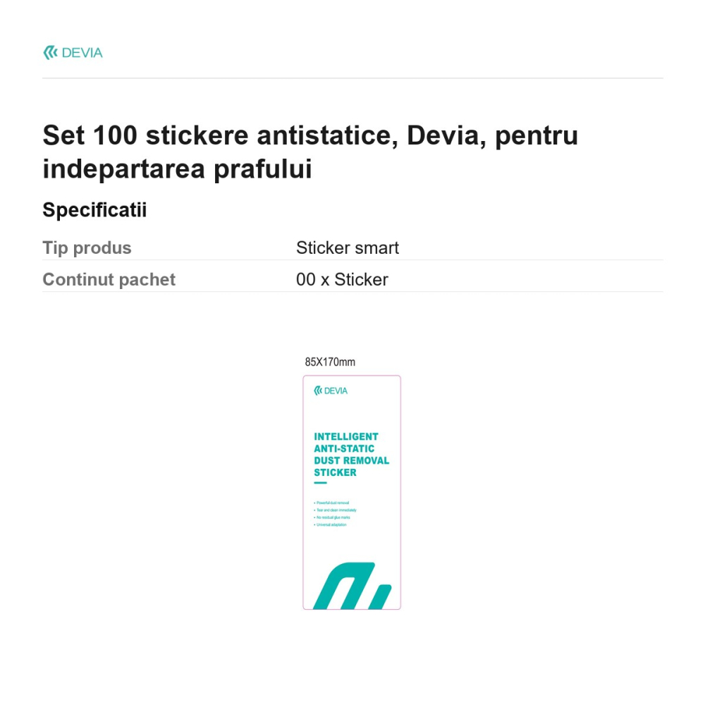 Set 100 stickere antistatice, Devia, pentru indepartarea prafului [3]