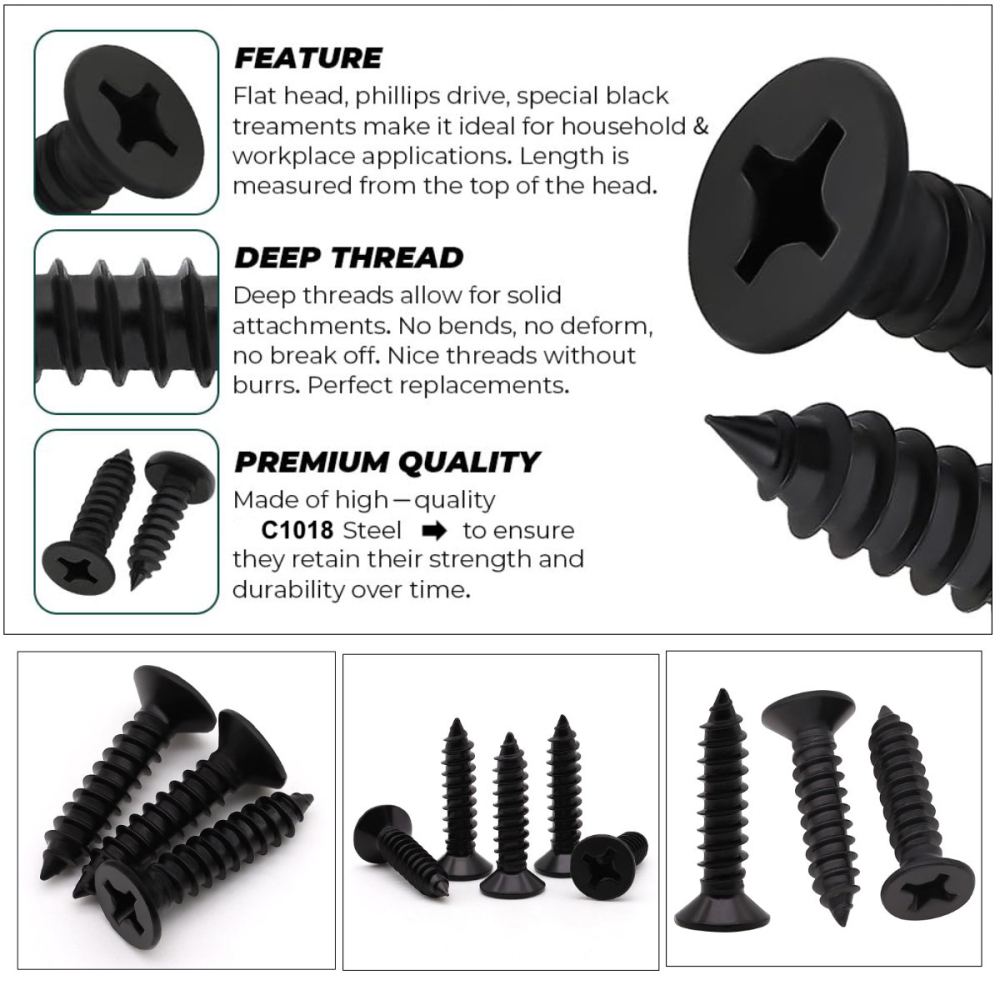 Set 100 Suruburi Autofiletante pentru Gips-Carton, 3.5 x 25 mm, Profile Metalice si Lemn, Otel Fosfatat, Filet Fin [4]