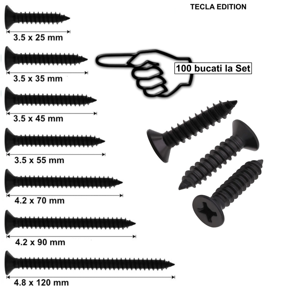 Set 100 Suruburi Autofiletante pentru Gips-Carton, 3.5x35mm, Filet Fin, pentru Metal si Lemn, Otel Fosfatat [3]