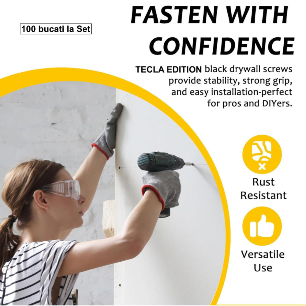 Set 100 Suruburi autofiletante pentru gips-carton, 3.5x45 mm, filet rapid pentru lemn, cap inecat PH2, otel fosfatat [6]