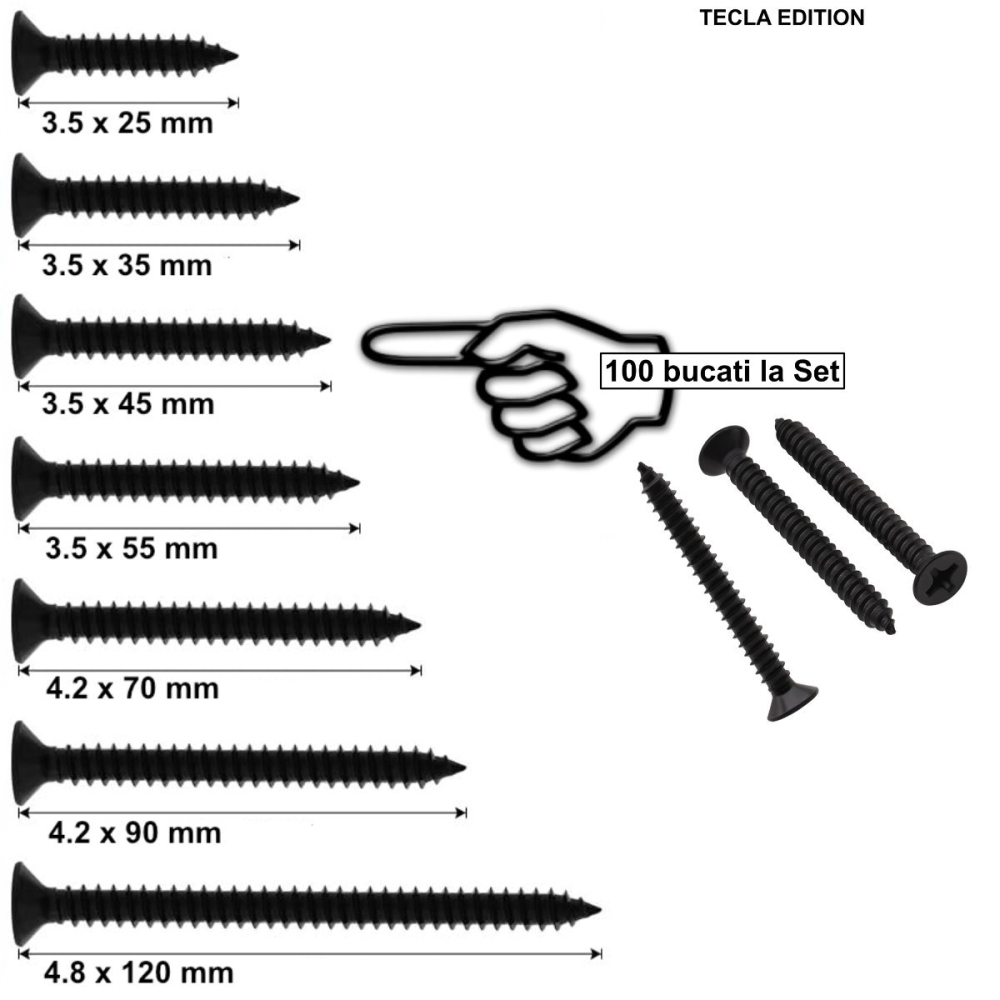 Set 100 Suruburi Autofiletante pentru Gips-Carton, 3.5x45mm, Filet Fin, pentru Straturi Duble si Structuri Groase, Otel Fosfatat [3]