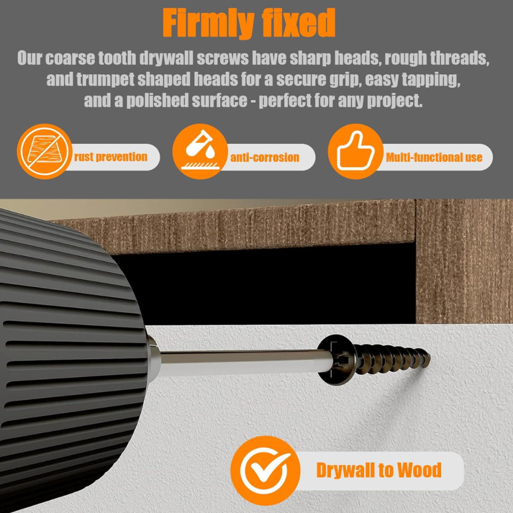 Set 100 Suruburi autofiletante pentru gips-carton, 3.5x55 mm, filet rapid pentru lemn, cap inecat PH2, otel fosfatat [4]