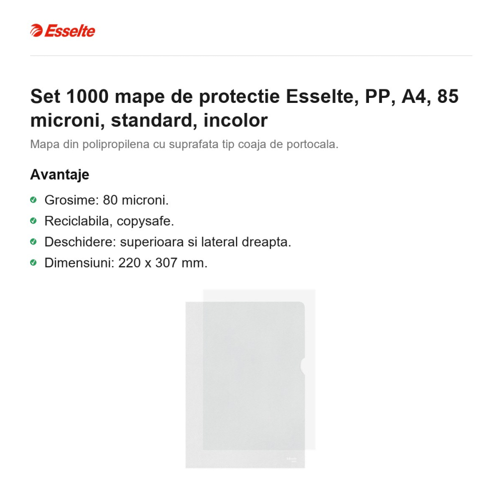 Set 1000 mape de protectie Esselte, PP, A4, 85 microni, standard, incolor [2]