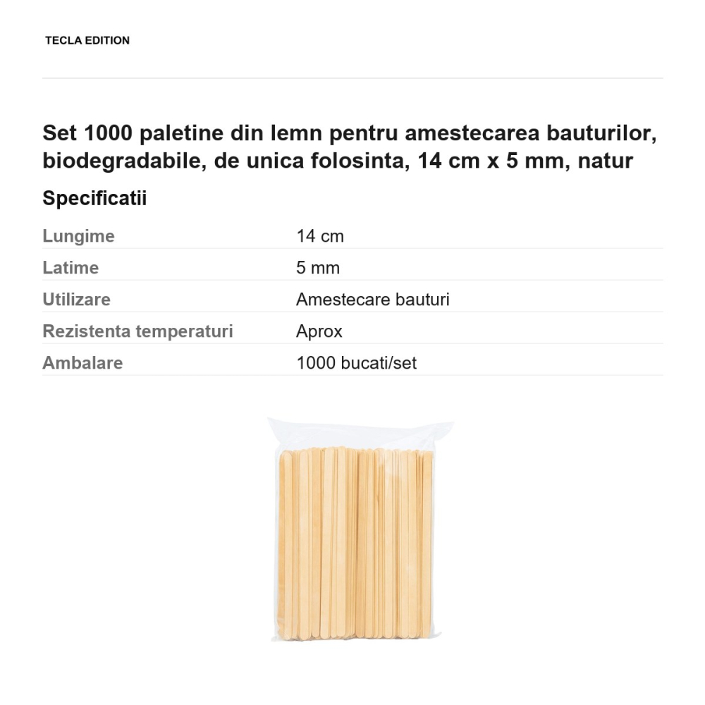 Set 1000 paletine din lemn pentru amestecarea bauturilor, biodegradabile, de unica folosinta, 14 cm x 5 mm, natur [3]